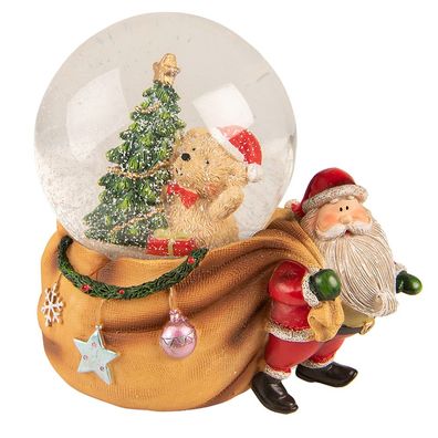 Clayre & Eef Schneekugel Weihnachtsmann 14x10x14 cm Braun Rot Kunststoff