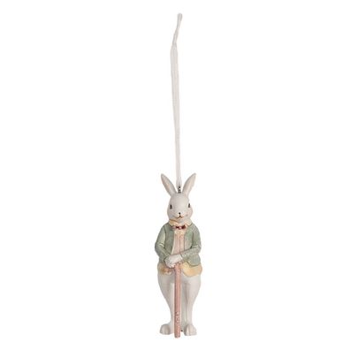Clayre & Eef Anhänger Kaninchen 10 cm Weiß Grün Polyresin (Gr. 4x4x10 cm)
