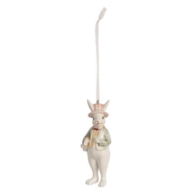 Clayre & Eef Anhänger Kaninchen 10 cm Weiß Grün Polyresin (Gr. 4x4x10 cm)
