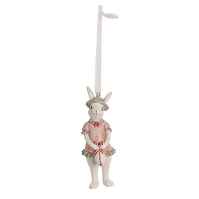Clayre & Eef Anhänger Kaninchen 10 cm Weiß Rosa Polyresin (Gr. 4x4x10 cm)