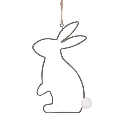 Clayre & Eef Oster-Anhänger Kaninchen 17 cm Grau Metall (Gr. 17x11 cm)