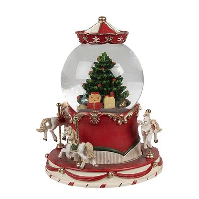 Clayre & Eef Schneekugel Ø 14x19 cm Rot Glas Weihnachten (Gr. Ø 14x19 cm / 3xAAA)