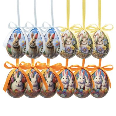 Clayre & Eef Ostern Anhänger Satz von 12 Ei Ø 4x5 cm Mehrfarbig Kunststoff