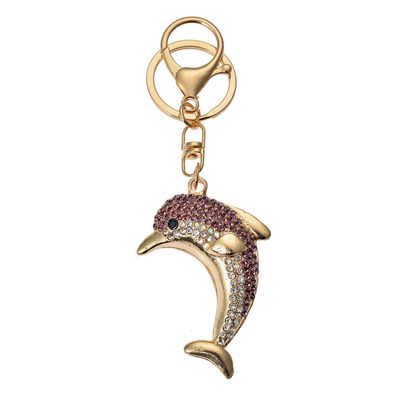 Clayre & Eef Schlüsselanhänger Delfin 4x2x6 cm goudkleurig roze Metall (Gr. 4x2x6 cm)