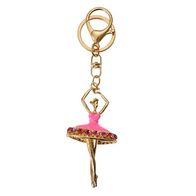 Clayre & Eef Schlüsselanhänger Ballerina 4x2x8 cm goudkleurig roze Metall
