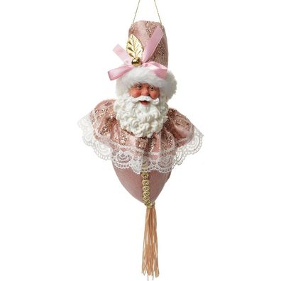 Clayre & Eef Weihnachtsanhänger Weihnachtsmann 35 cm Rosa Textil