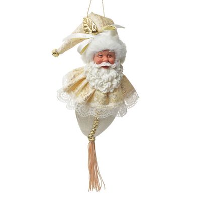Clayre & Eef Weihnachtsanhänger Weihnachtsmann 35 cm Weiß Goldfarbig Textil