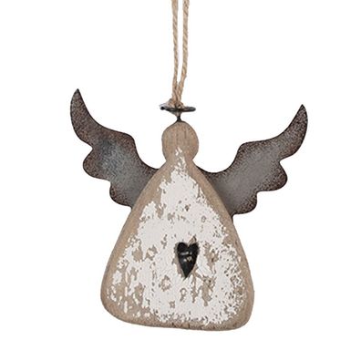 Clayre & Eef Deko-Anhänger Engel 10x2x10 cm Braun Weiß Holz (Gr. 10x2x10 cm)