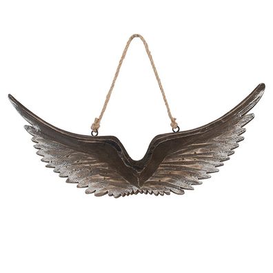 Clayre & Eef Deko-Anhänger Flügel 30x3x12 cm Braun Weiß Holz (Gr. 30x3x12 cm)