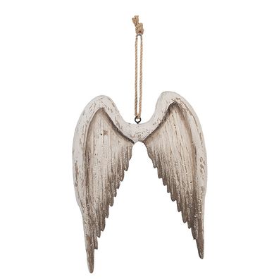 Clayre & Eef Deko-Anhänger Flügel 21x3x28 cm Weiß Braun Holz (Gr. 21x3x28 cm)