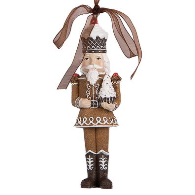 Clayre & Eef Weihnachtsanhänger Nussknacker 4x2x13 cm Braun Kunststoff