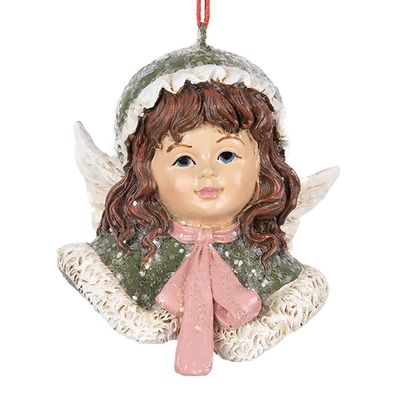 Clayre & Eef Weihnachtsanhänger Engel 7x7x7 cm Grün Kunststoff (Gr. 7x7x7 cm)