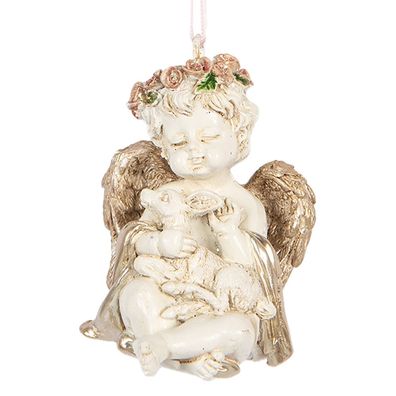 Clayre & Eef Weihnachtsanhänger Engel 5x4x6 cm Beige Kunststoff (Gr. 5x4x6 cm)
