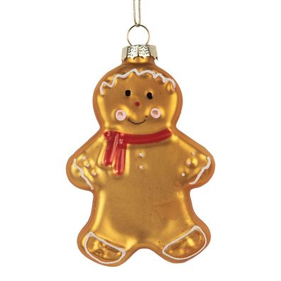 Clayre & Eef Weihnachtsanhänger Pfefferkuchenmann 6x2x10 cm Braun Glas