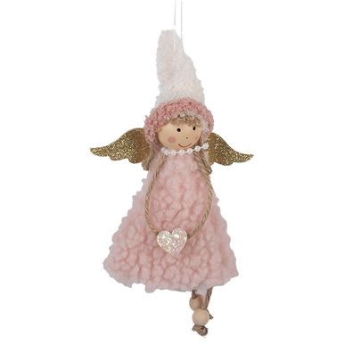 Clayre & Eef Weihnachtsanhänger Engel 10x3x20 cm Rosa Synthetisch (Gr. 10x3x20 cm)