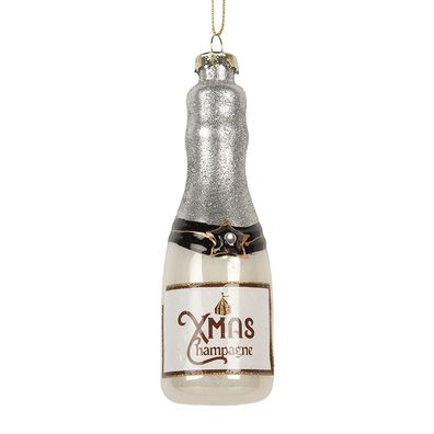Clayre & Eef Weihnachtsanhänger Flasche Ø 4x13 cm Silberfarbig Glas (Gr. Ø 4x13 cm)