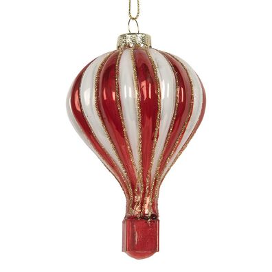Clayre & Eef Weihnachtsanhänger Heißluftballon Ø 6x9 cm Rot Glas (Gr. Ø 6x9 cm)