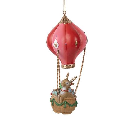 Clayre & Eef Weihnachtsanhänger Heißluftballon Ø 7x17 cm Rot Kunststoff