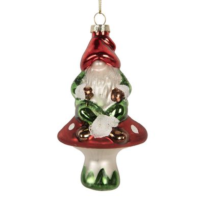 Clayre & Eef Weihnachtsanhänger Zwerg 7x6x13 cm Rot Glas (Gr. 7x6x13 cm)