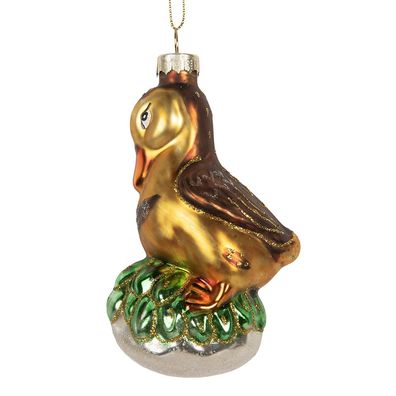 Clayre & Eef Weihnachtsanhänger Ente 6x5x11 cm Braun Glas (Gr. 6x5x11 cm)