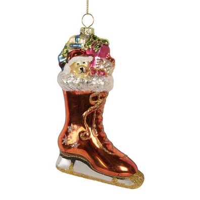 Clayre & Eef Weihnachtsanhänger Stiefel 8x4x13 cm Orange Glas (Gr. 8x4x13 cm)