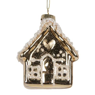 Clayre & Eef Weihnachtsanhänger Haus 7x7x9 cm Goldfarbig Glas (Gr. 7x7x9 cm)