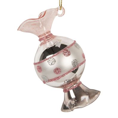 Clayre & Eef Weihnachtsanhänger Ø 4x8 cm Silberfarbig Glas (Gr. Ø 4x8 cm)