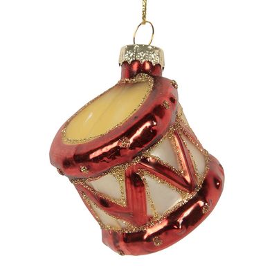 Clayre & Eef Weihnachtsanhänger Trommel Ø 4x5 cm Rot Glas (Gr. Ø 4x5 cm)