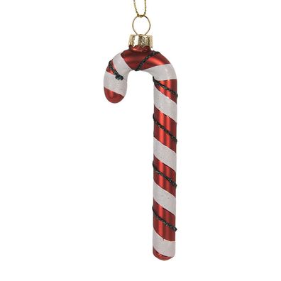 Clayre & Eef Weihnachtsanhänger Zuckerstange 4x1x12 cm Rot Glas (Gr. 4x1x12 cm)