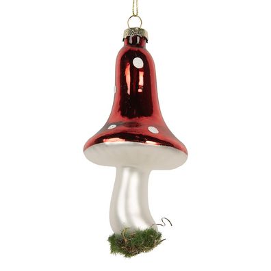 Clayre & Eef Weihnachtsanhänger Pilz Ø 6x12 cm Rot Glas (Gr. Ø 6x12 cm)