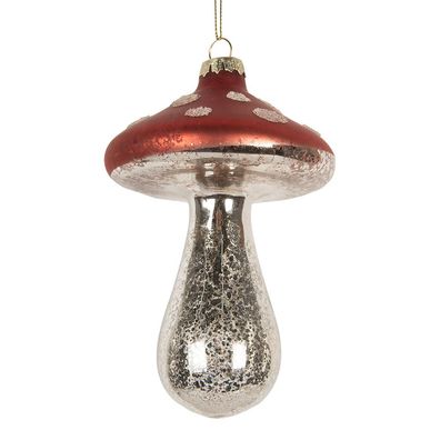 Clayre & Eef Weihnachtsanhänger Pilz Ø 9x13 cm Rot Glas (Gr. Ø 9x13 cm)