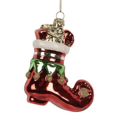 Clayre & Eef Weihnachtsanhänger Stiefel 9x4x10 cm Rot Glas (Gr. 9x4x10 cm)
