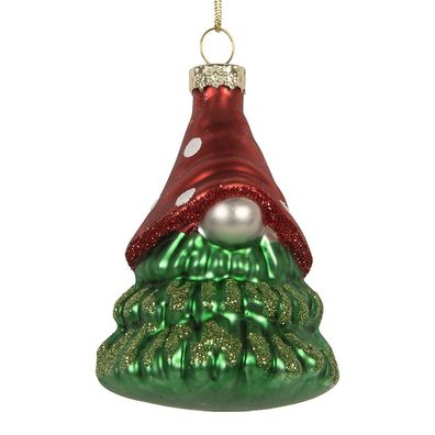 Clayre & Eef Weihnachtsanhänger Elf Ø 5x9 cm Rot Glas (Gr. Ø 5x9 cm)