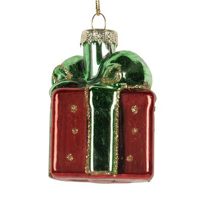 Clayre & Eef Weihnachtsanhänger Geschenk 4x4x6 cm Rot Glas (Gr. 4x4x6 cm)
