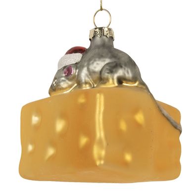 Clayre & Eef Weihnachtsanhänger Maus 8x8x8 cm Gelb Glas (Gr. 8x8x8 cm)
