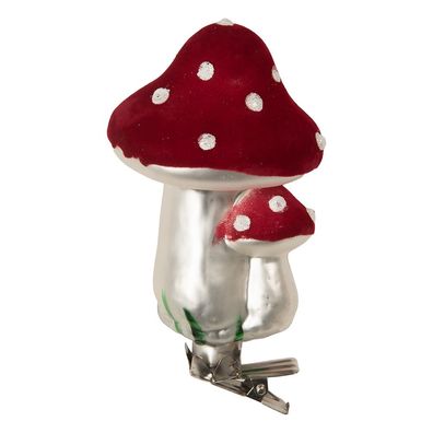 Clayre & Eef Weihnachtsanhänger Pilz Ø 6x11 cm Rot Glas (Gr. Ø 6x11 cm)