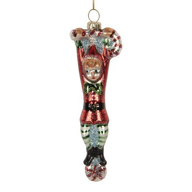 Clayre & Eef Weihnachtsanhänger Elf 4x2x13 cm Rot Glas (Gr. 4x2x13 cm)