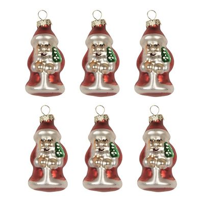 Clayre & Eef Weihnachts-Anhänger 6er-Set Weihnachtsmann Ø 3x35 cm Rot Glas