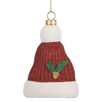 Clayre & Eef Weihnachtsanhänger Weihnachtsmütze 7x4x10 cm Rot Weiß Kunststoff