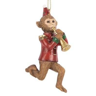 Clayre & Eef Weihnachtsanhänger Affe 11 cm Braun Kunststoff (Gr. 7x3x11 cm)