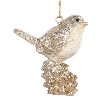 Clayre & Eef Weihnachtsanhänger Vogel 6 cm Beige Kunststoff (Gr. 6x3x6 cm)