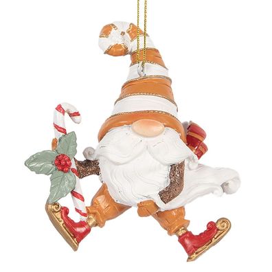 Clayre & Eef Weihnachtsanhänger Zwerg 8x4x10 cm Orange Kunststoff (Gr. 8x4x10 cm)