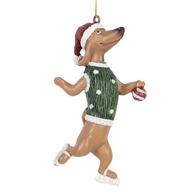 Clayre & Eef Weihnachtsanhänger Hund Dackel 10 cm Braun Kunststoff (Gr. 6x3x10 cm)