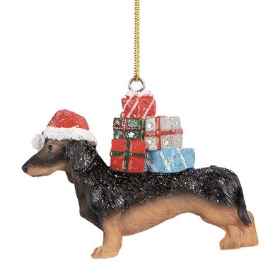 Clayre & Eef Weihnachtsanhänger Hund Dackel 7x2x6 cm Braun Kunststoff (Gr. 7x2x6 cm)
