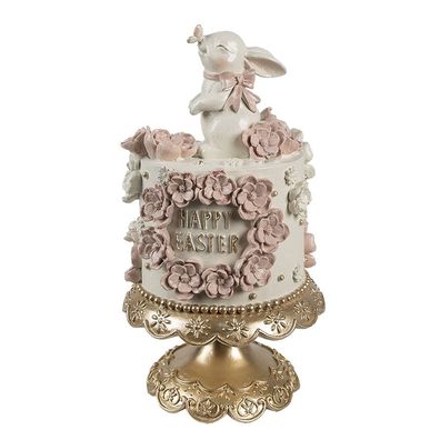 Clayre & Eef Dekorationsfigur Kuchen Ø 18x32 cm Weiß Rosa Kunststoff (Gr. Ø 18x32 cm)