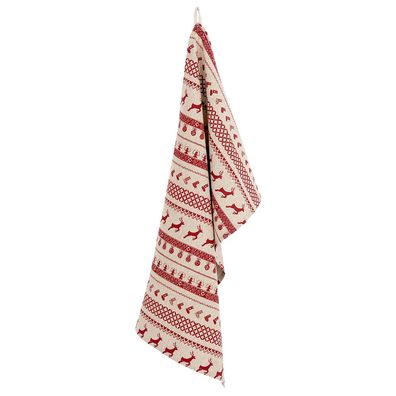 Clayre & Eef Geschirrtuch 50x85 cm Rot Beige Baumwolle Weihnachten (Gr. 50x85 cm)