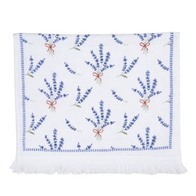 Clayre & Eef Gästehandtuch 40x66 cm Weiß Violett Baumwolle Lavendel (Gr. 40x66 cm)