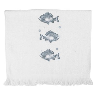 Clayre & Eef Gästehandtuch 40x66 cm Weiß Baumwolle Fische (Gr. 40x66 cm)