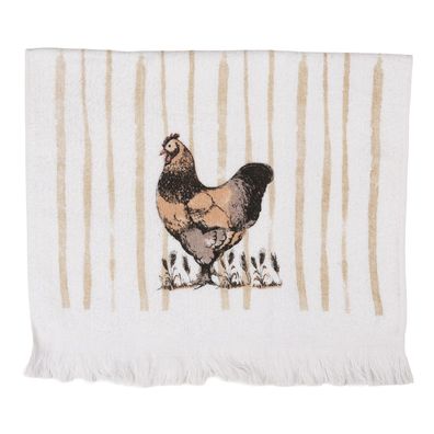 Clayre & Eef Gästehandtuch 40x66 cm Weiß Baumwolle Huhn (Gr. 40x66 cm)