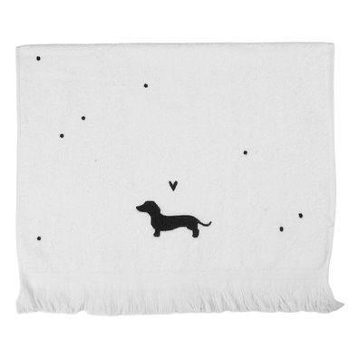 Clayre & Eef Gästehandtuch 40x66 cm Weiß Baumwolle Dackel (Gr. 40x66 cm)
